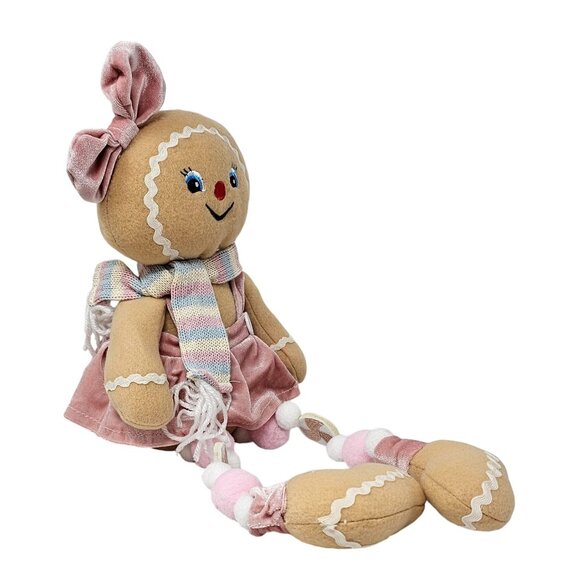 Plush Pastel Gingerbread Girl and Boy Christmas Shelf Sitters Set - Picture 4 of 7